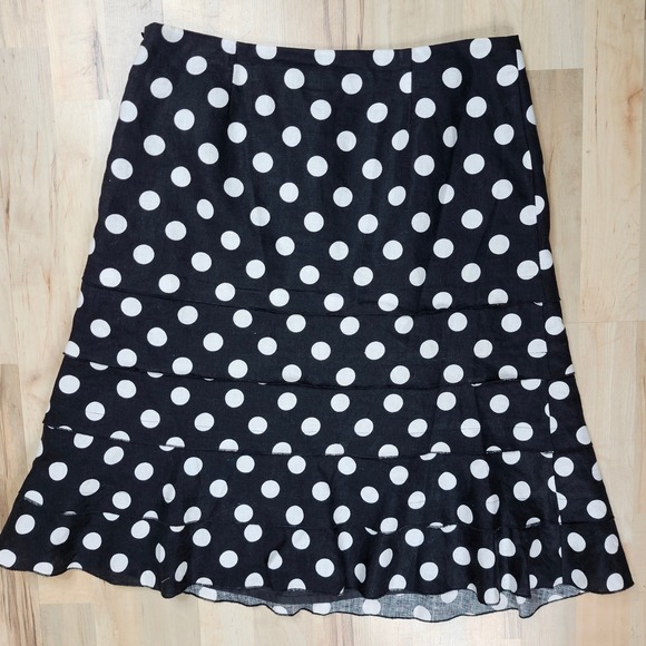 Transitions Polka Dot Skirt Tiered Ruffle Linen Blend Black White Size 10‎ - Picture 1 of 5